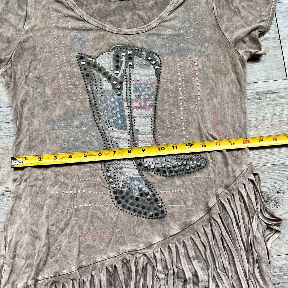 Vocal USA Cowboy Fringe Gem Top Western Rhinestone Boot Graphic Affliction M L - Picture 10 of 10
